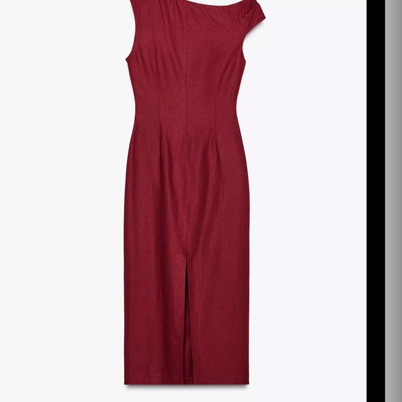 🔥🔥Zara Burgundy Off-Shoulder Dress (Linen blend) - Picture 5 of 7